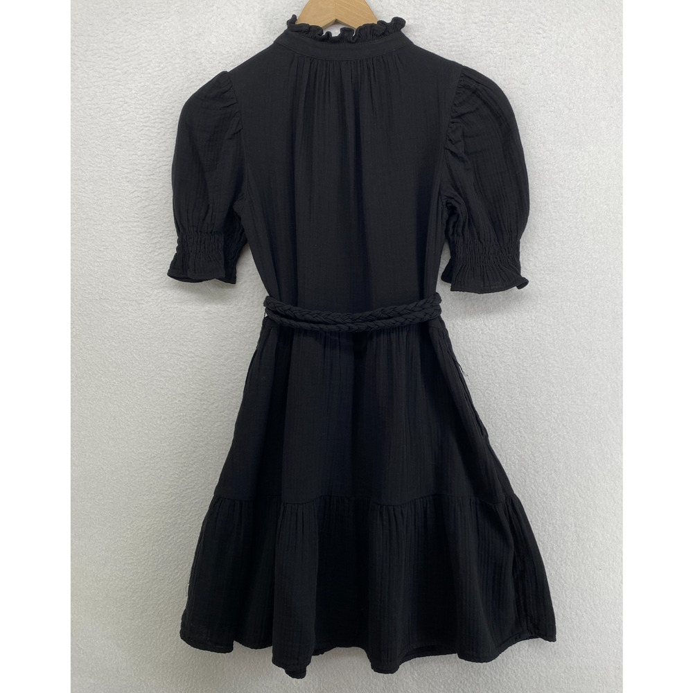 GAP Dress XS Crinkle Gauze Mini Tiered Ruffle Button Front Puff Sleeve Black NEW - Picture 4 of 16